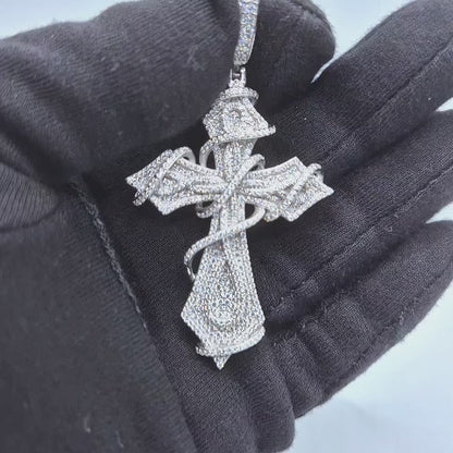 Dornenkranz Kreuz Moissanite Anhänger – 18K vergoldet auf 925 Silber